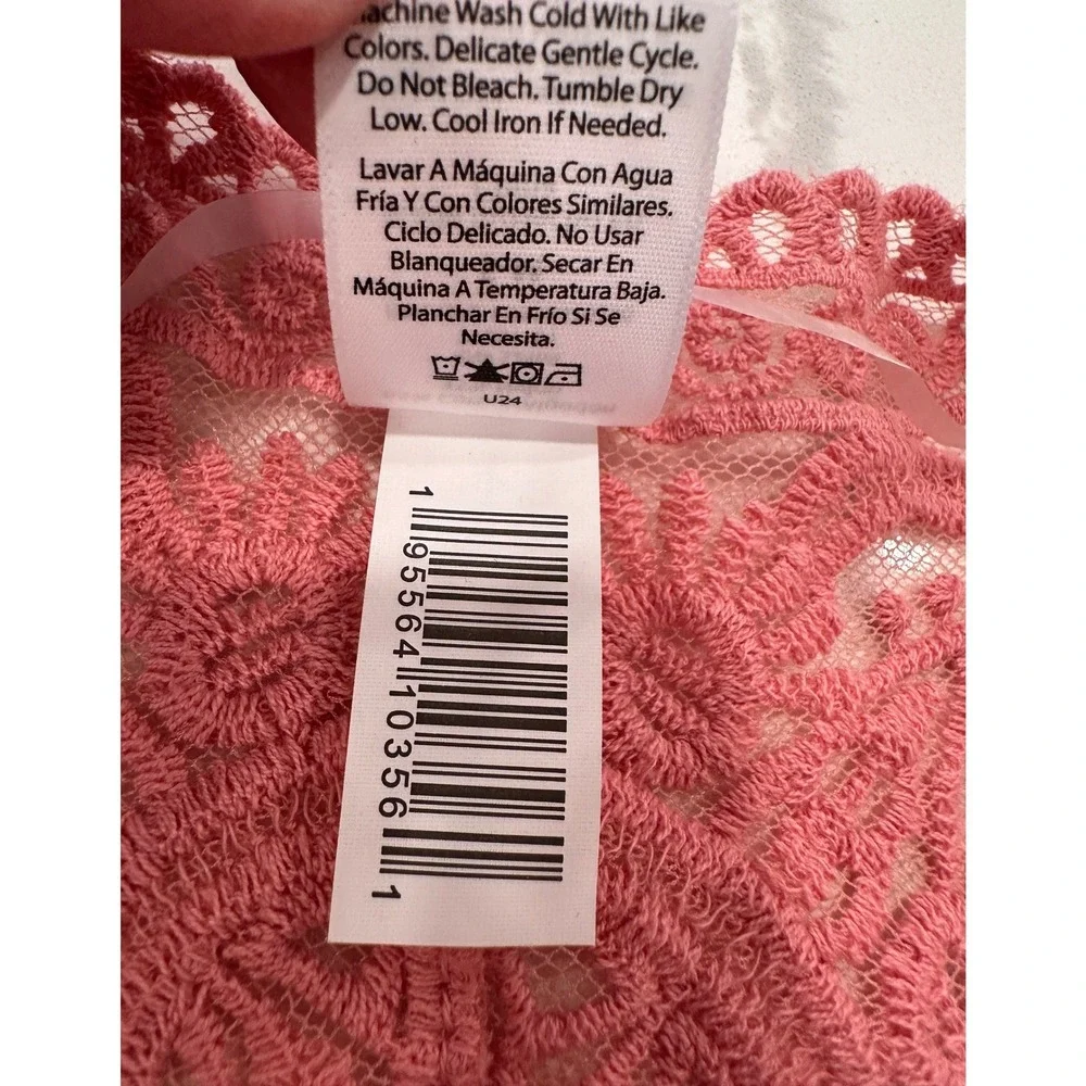 Pink Crochet Lace Overlay Kimono Cardigan Cover Up S M Romantic NWT Elegant Boho